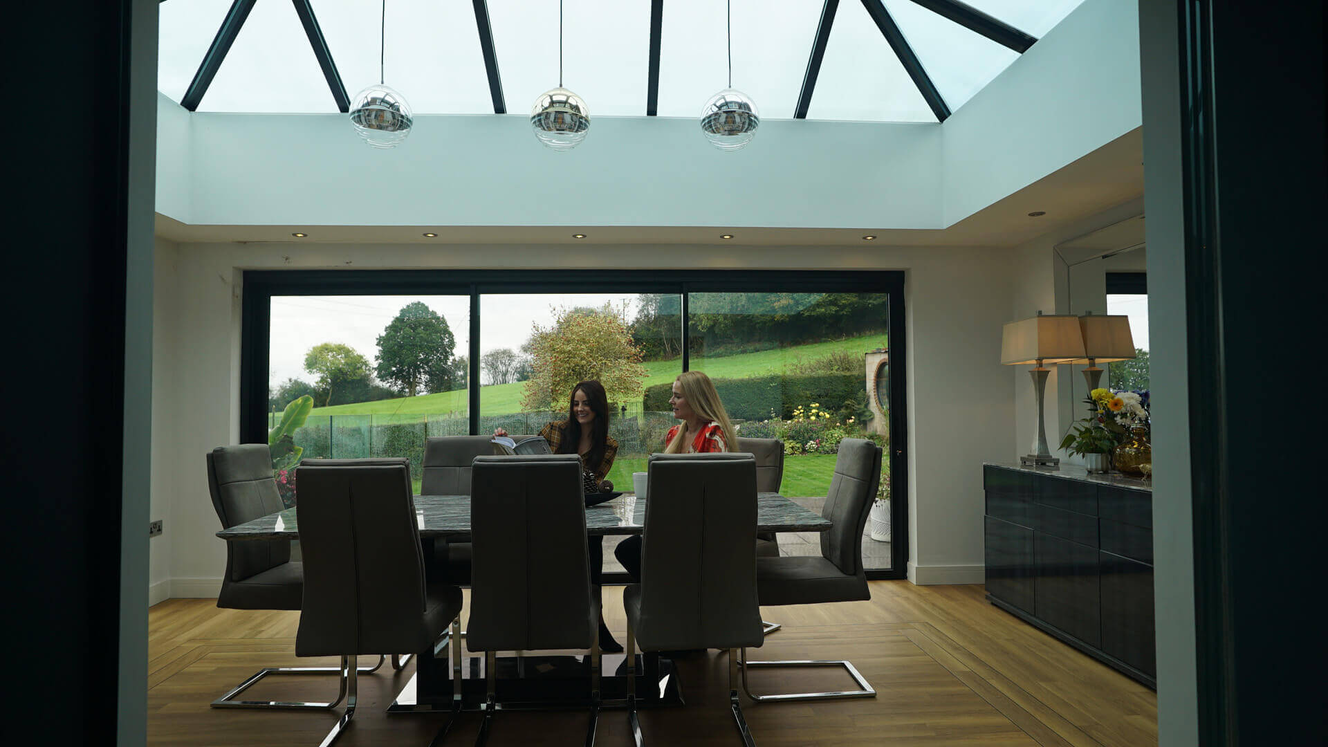 Double Orangery with Roof Lanterns and Eclipse Patio Doors